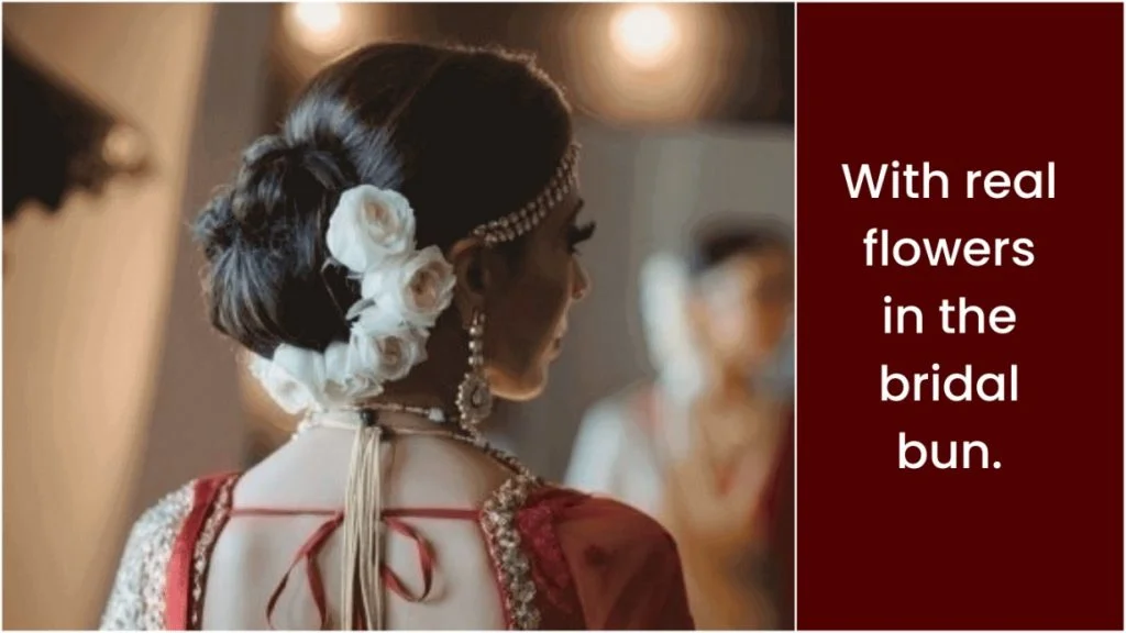 Best 7 Evergreen Indian Bridal Hairstyles 7 real flowers in bun