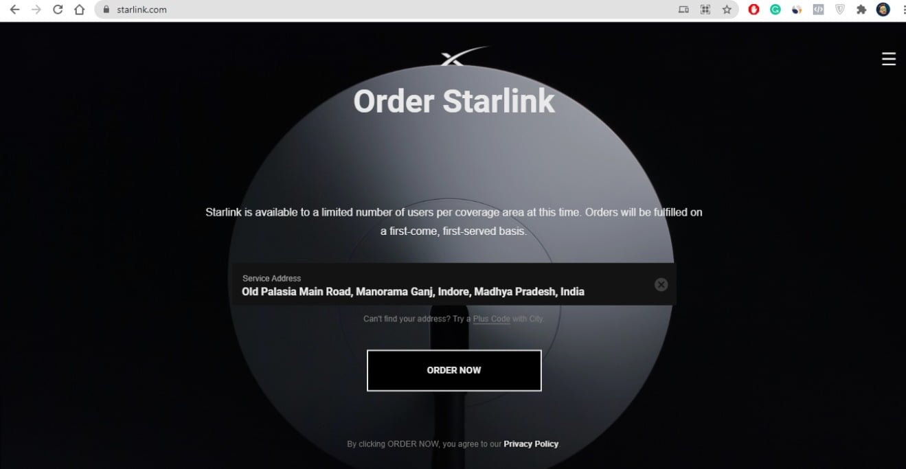 Starlink Registration step 1